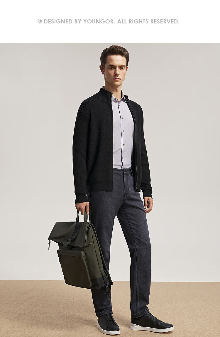 YOUNGOR Machine-Washable Wool Autumn Winter Men's Warm Solid Color Stand Collar Cardigan Jacket 619967 9