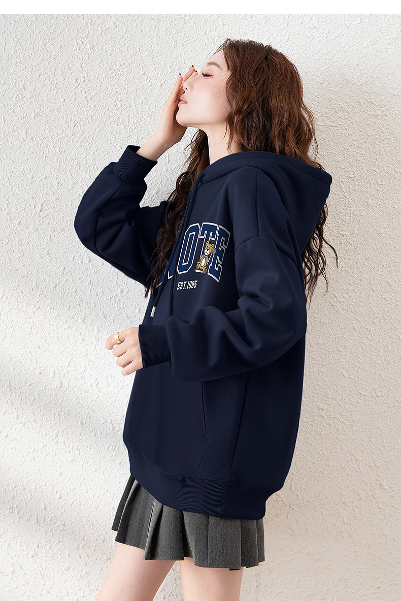 TonLion 2025 Autumn Winter Women's Knitted Hoodie with Front Chest English Bear Sweatshirt 5