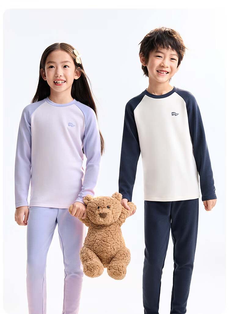 Annil Kids Boys and Girls Autumn Thermal Underwear Set 2025 New Winter Style New Sapphire Blue 150cm 2