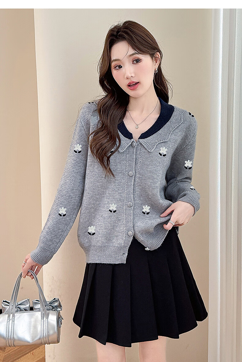 TonLion 2025 Autumn Winter Floral Pattern Color-Block Women's Lapel Cardigan 9