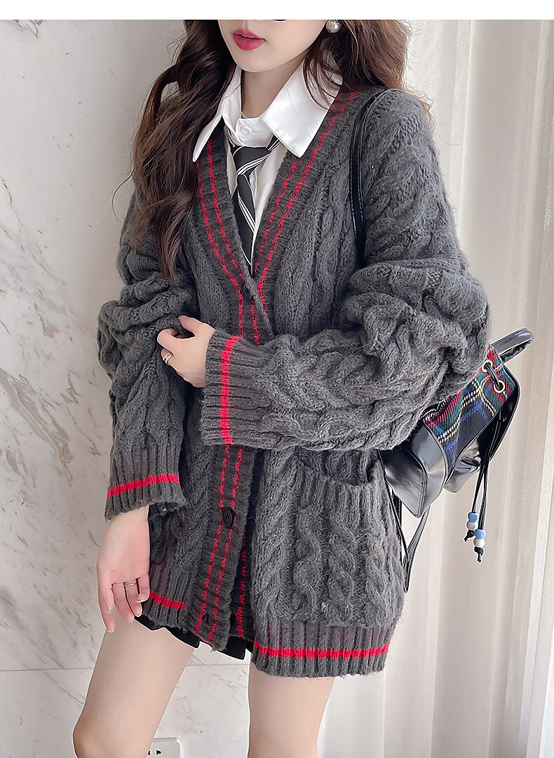TonLion 2025 Autumn Winter Vintage Cable Knit Loose Cardigan Women's Sweater High-End Fashion Knitwear 5