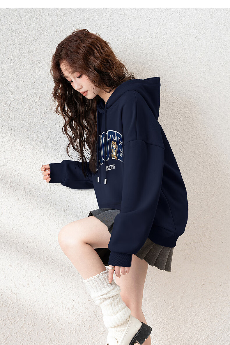 TonLion 2025 Autumn Winter Women's Knitted Hoodie with Front Chest English Bear Sweatshirt 6