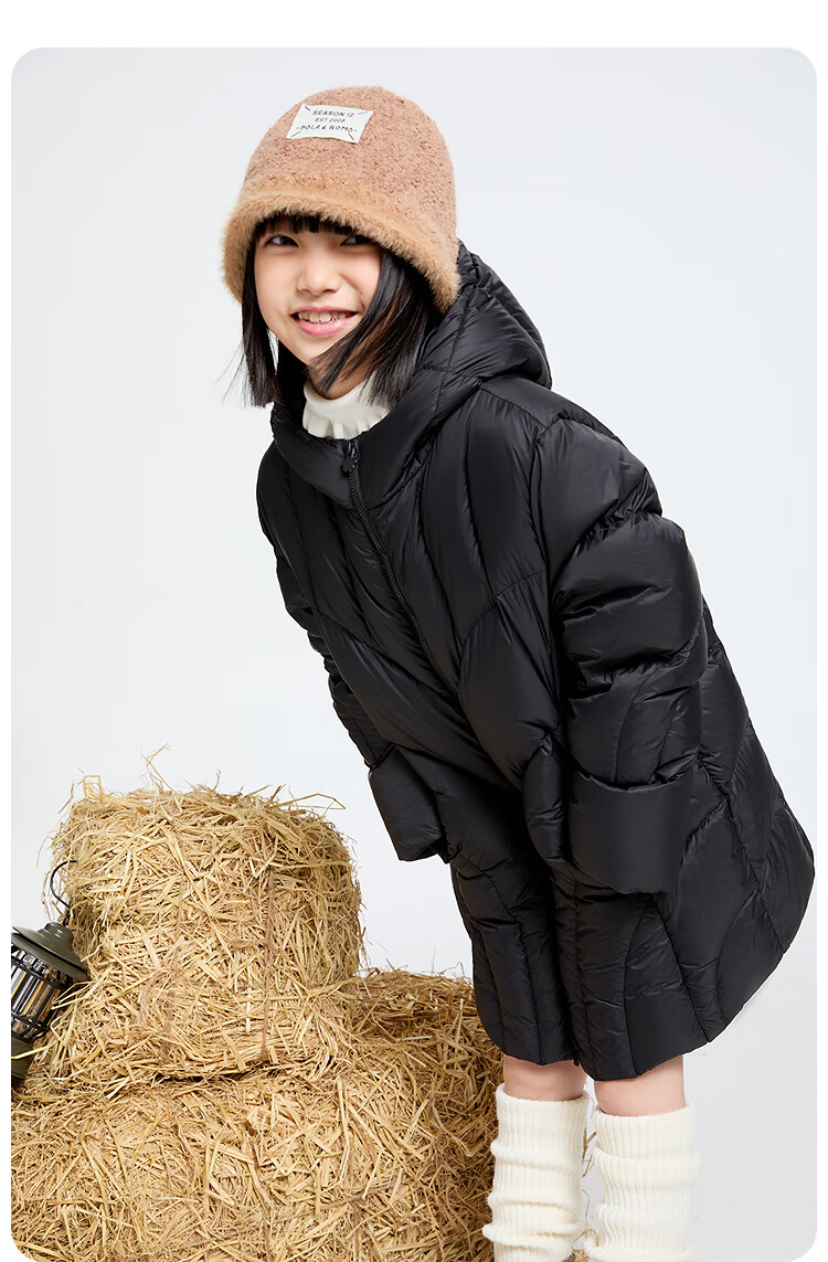 Annil Kids Girls Mid-Length Down Jacket 2025 Winter New Black 170cm 5