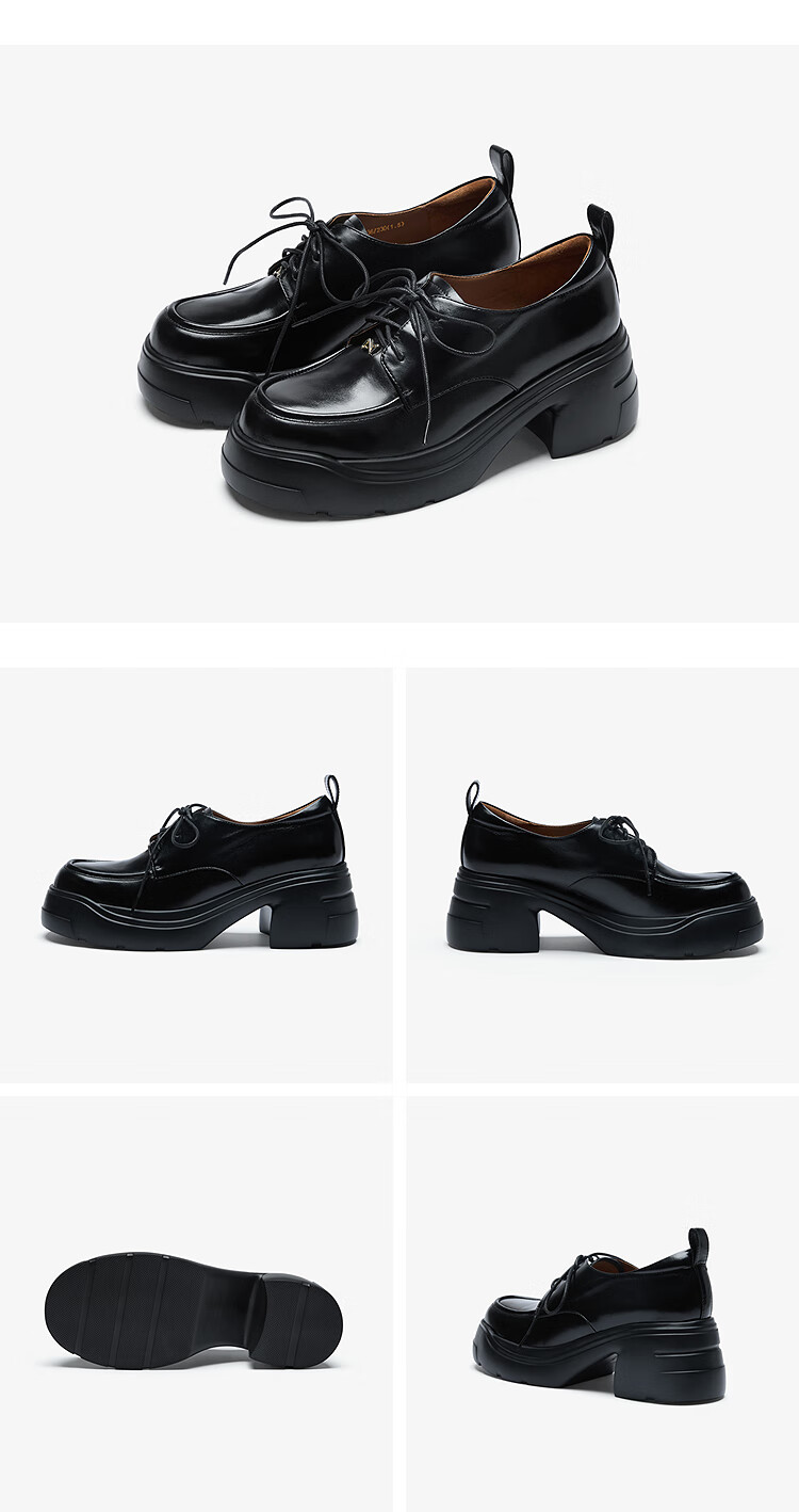 Laird & Dane 2026 Spring Summer New British Retro Thick Sole Genuine Leather Loafers Women 6T66701 Diva Black BKL 37 7