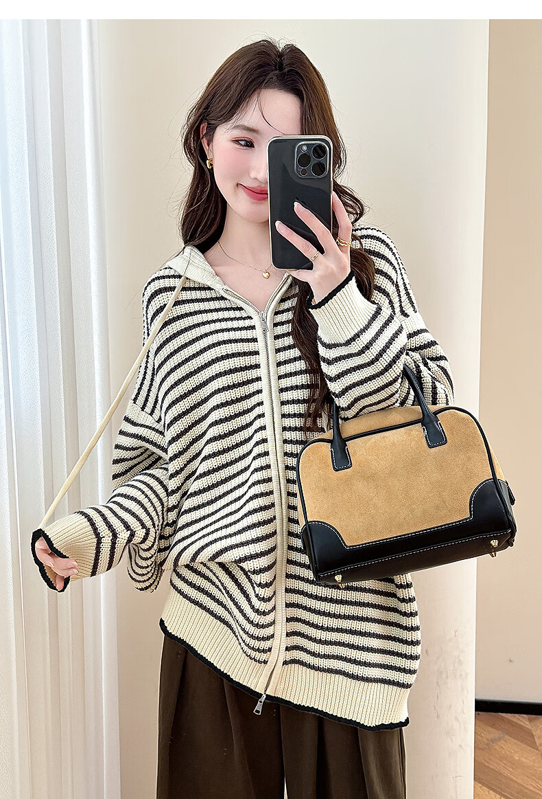 TonLion 2025 Autumn Winter Classic Striped Hooded Knit Cardigan Women's Premium Sweater Jacket 6