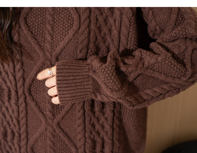 TonLion 2025 Autumn Winter Women's Crew Neck Solid Color Cable Knit Sweater 12