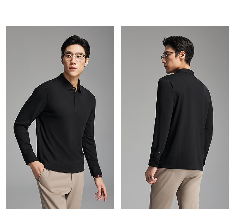 Youngor Antibacterial Antistatic Autumn Winter Men's Machine Washable Wool Business Casual Long Sleeve Polo Shirt 519960 7