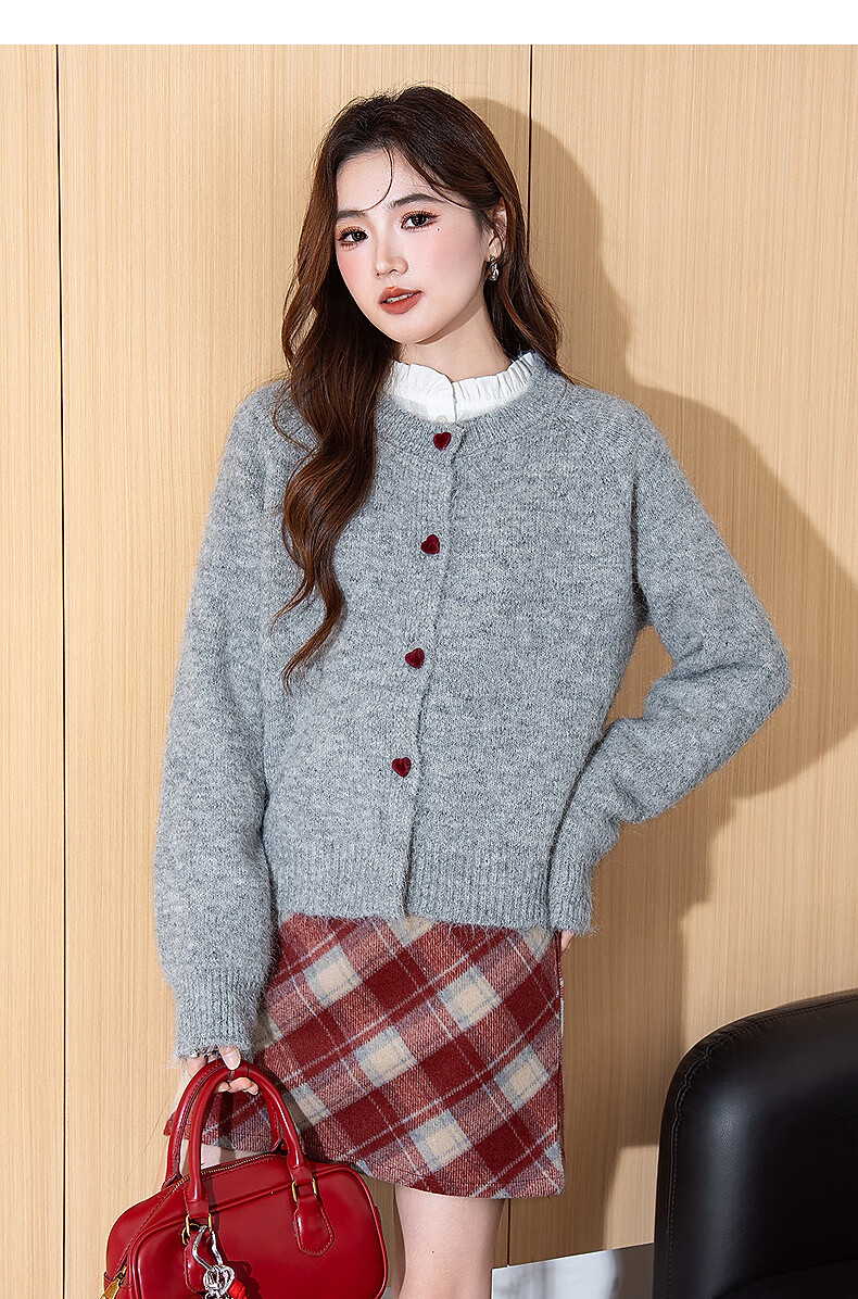 TonLion 2025 Autumn Winter Color-Block Button Design Crew Neck Cardigan Women's Knitwear Korean Style Premium Youthful Top 3