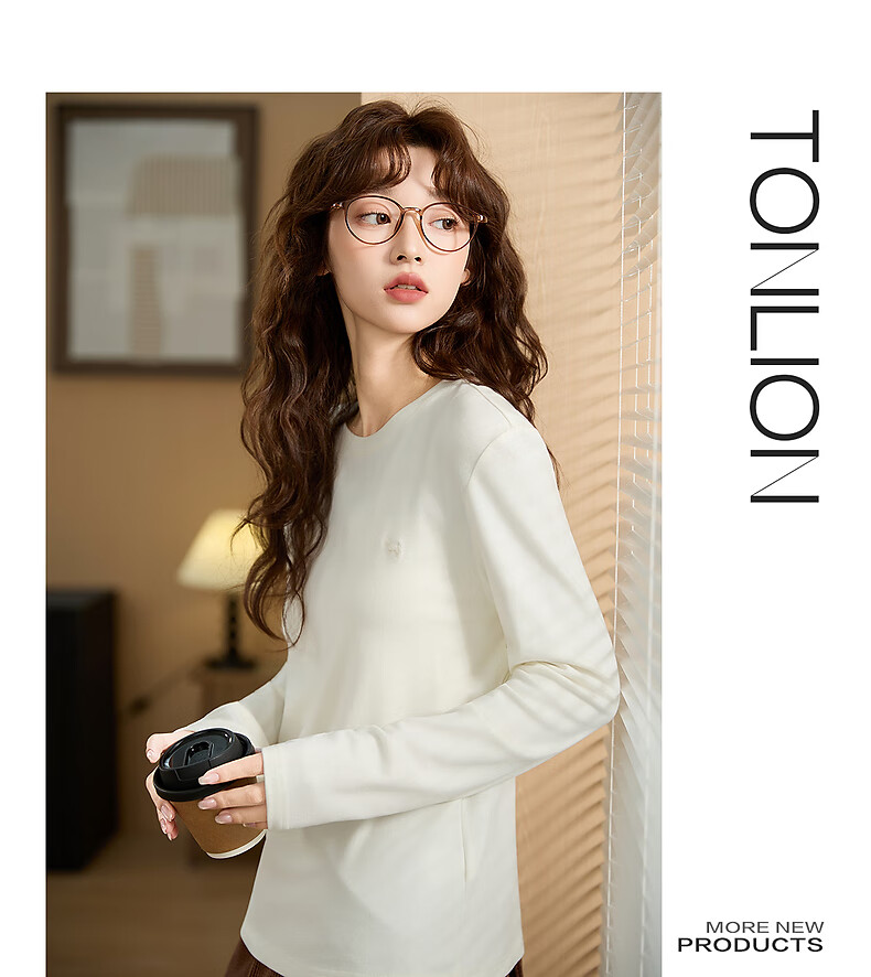 TonLion 2025 Autumn Women's Long Sleeve T-Shirt with Left Chest Embroidery 5