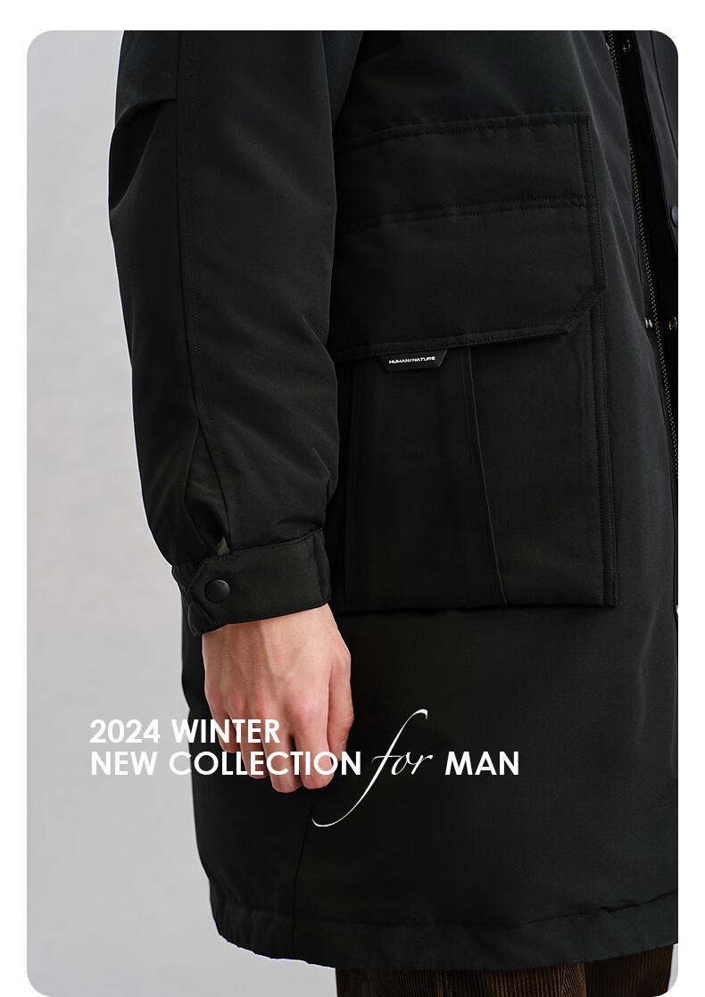 GXG Men's Hooded Long Down Jacket with Fur Collar, Mall Edition, Commuter Coat, Black, Size 170/M 5