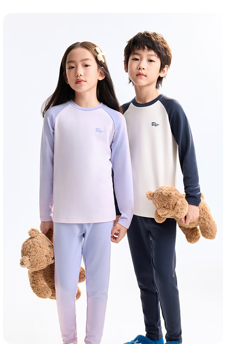 Annil Kids Boys and Girls Autumn Thermal Underwear Set 2025 New Winter Style New Sapphire Blue 150cm 3