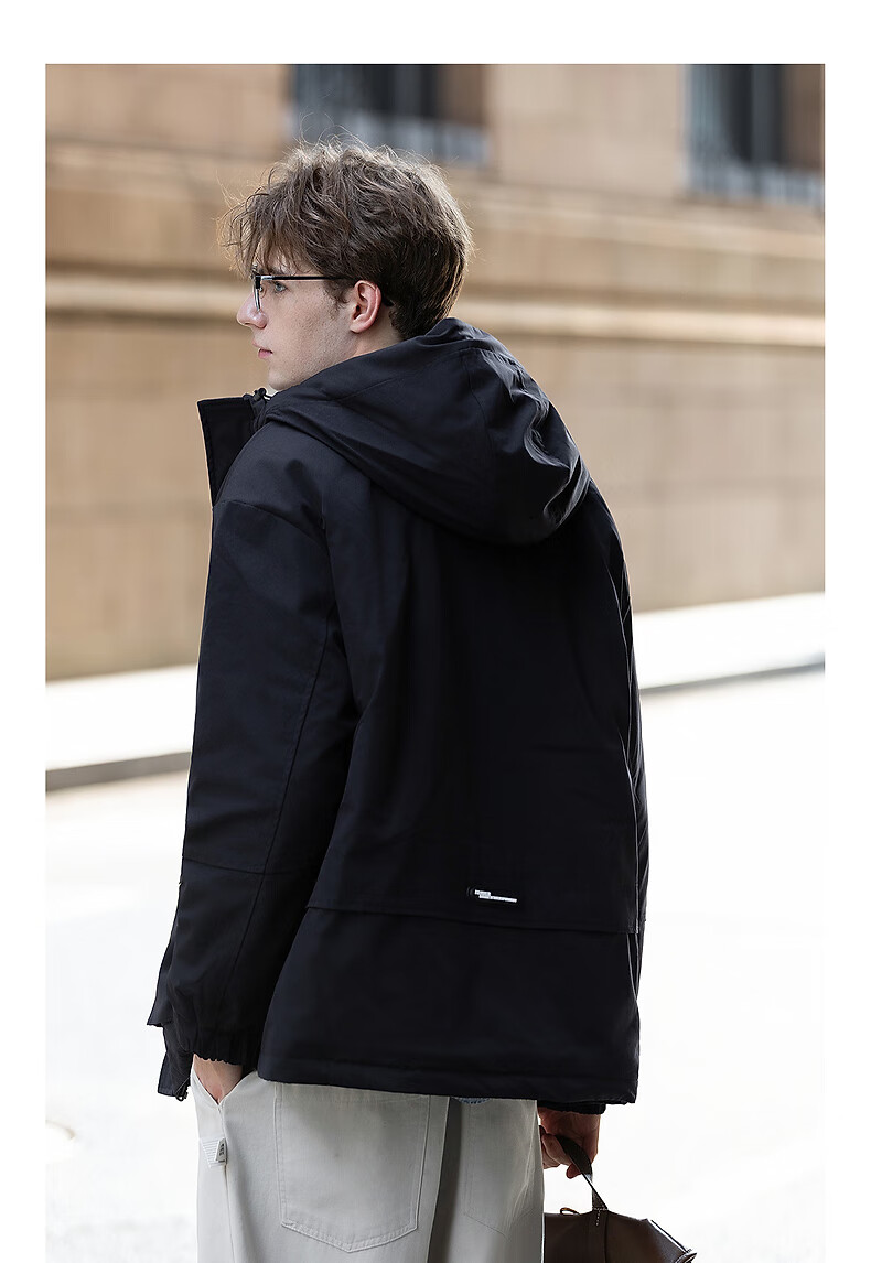 TonLion 2025 Winter Men's Hooded Short Workwear Cotton Jacket with Chest Logo 4