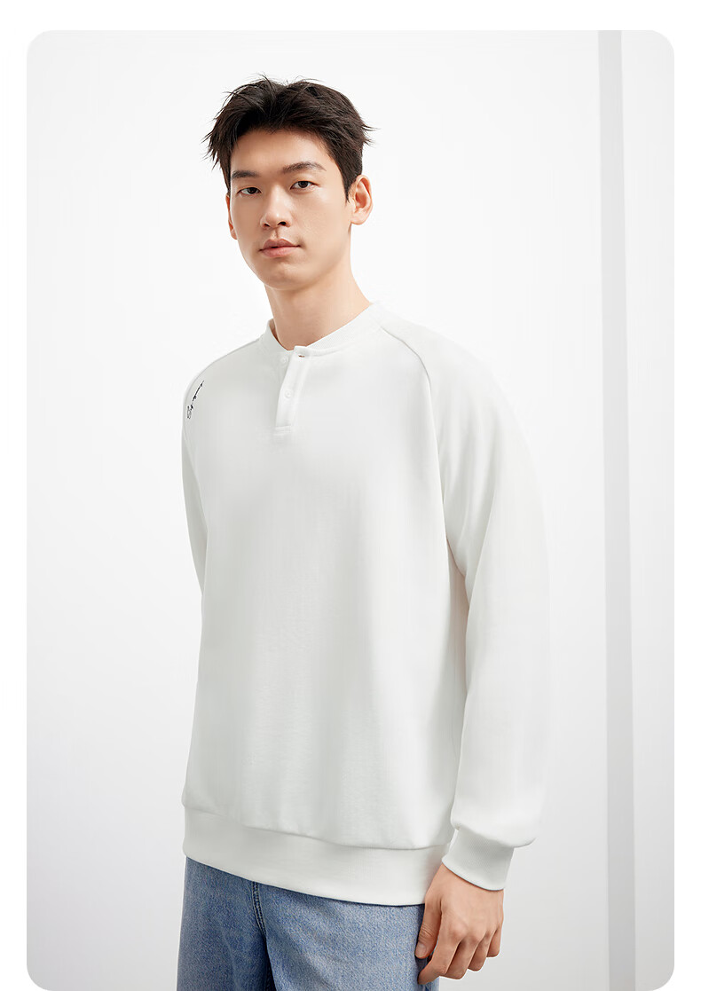 GXG Men's Clothing, Fall 2025 New Arrival, Two-Tone Henry Neck Sweatshirt, White, 180/XL 9