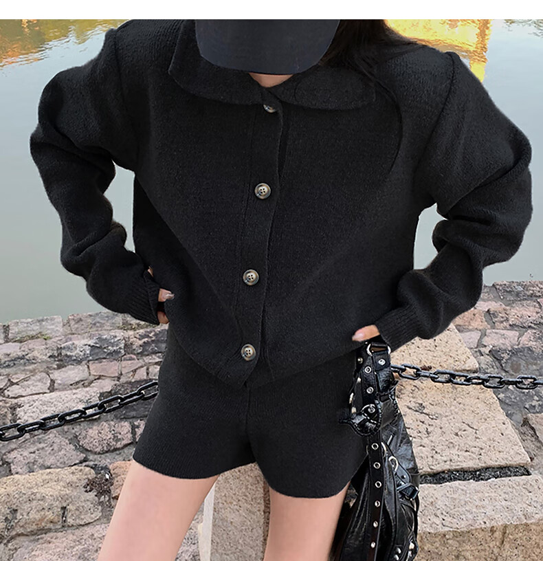 TonLion 2025 Autumn Women's Casual Lapel Cardigan and Shorts Two-Piece Set 6