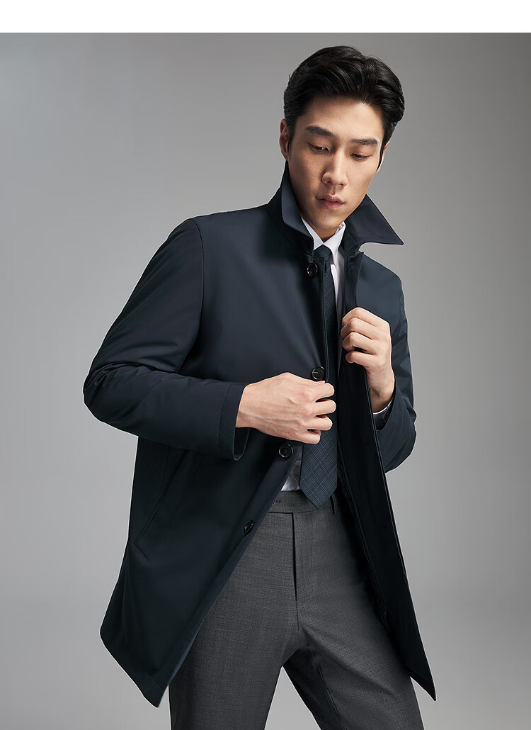 YOUNGOR 25th Anniversary Autumn Winter New Executive Business Lapel Down Coat with Goose Down Lining Navy Blue 175/96A 4