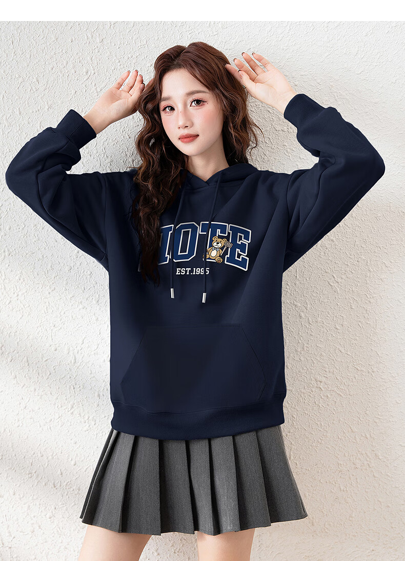 TonLion 2025 Autumn Winter Women's Knitted Hoodie with Front Chest English Bear Sweatshirt 3