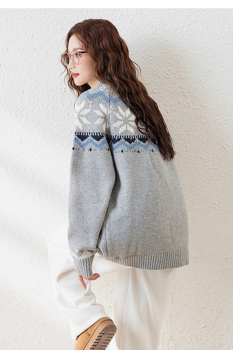TonLion 2025 Autumn Winter Women's Crew Neck Ethnic Pattern Pullover Sweater 7