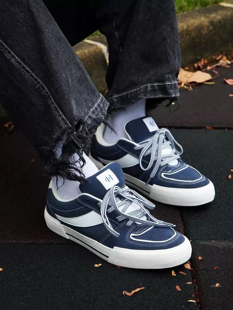 【jd优选】顽刻面包鞋ollieskate深蓝拼色logo复古低帮耐磨潮男女滑板