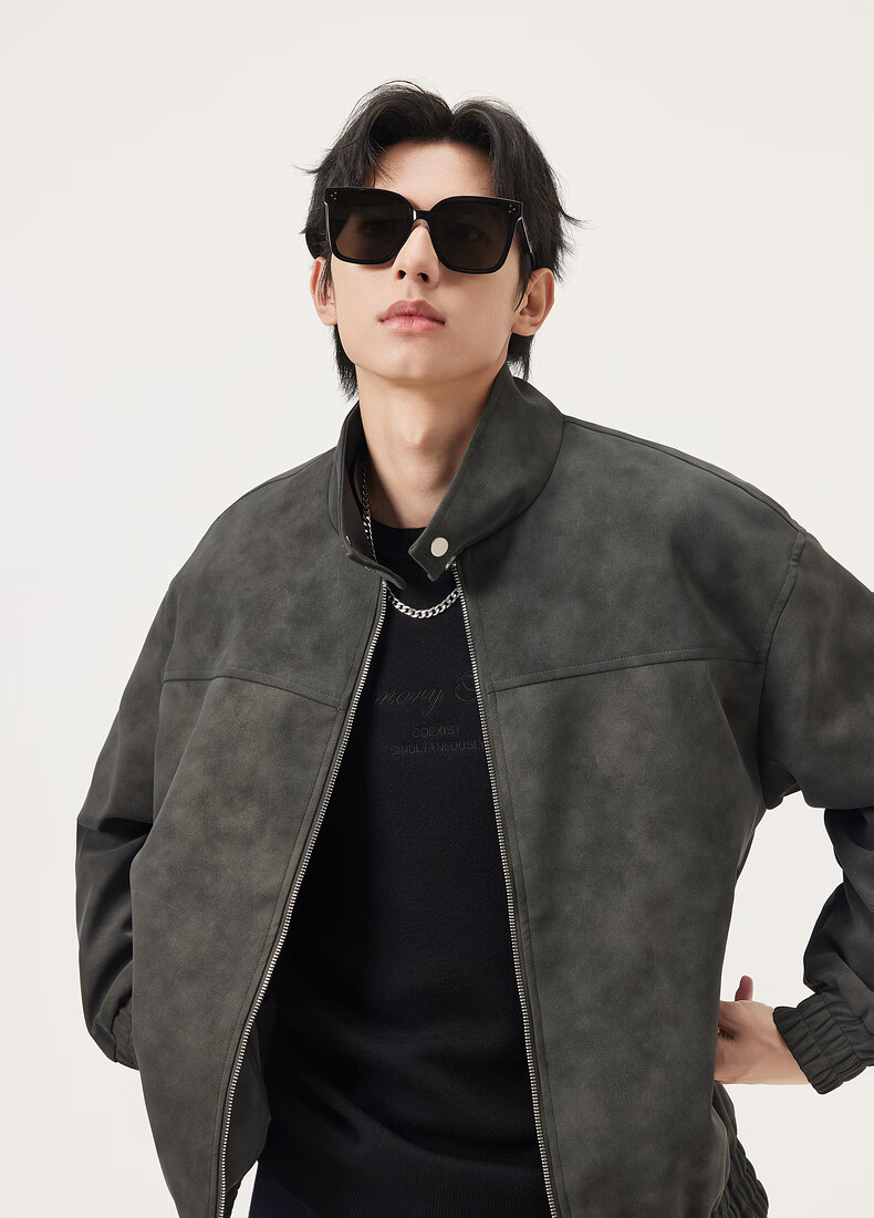 Gxgjeans Men's Simple American Vintage Loose Stand Collar Jacket Coat 25 Autumn New Gray 190/XXXL 9