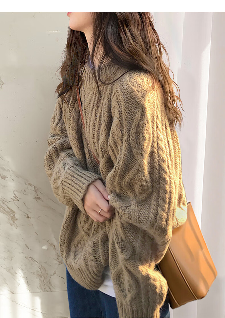 TonLion 2025 Autumn Winter Retro Style Cable Knit Women's Crew Neck Pullover Sweater 3