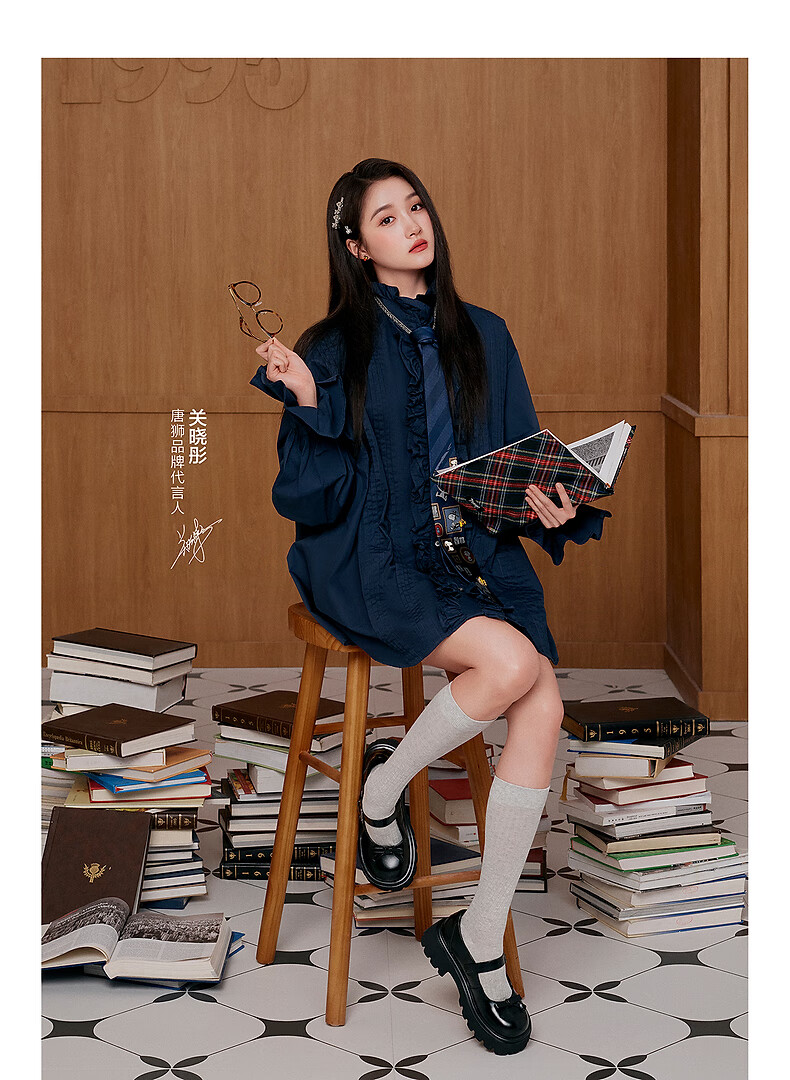 TonLion (TonLion) [Guan Xiaotong Same Style] 2025 Autumn Winter Women's Ruffled Long Sleeve Short Dress Versatile Shirt Dress Trendy 2