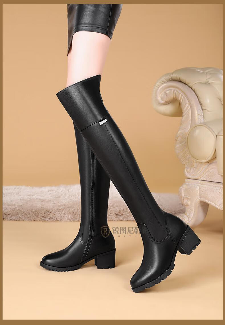 长靴女士真皮马靴冬季全牛皮过膝靴女中跟加绒女靴粗跟长筒靴高筒靴大