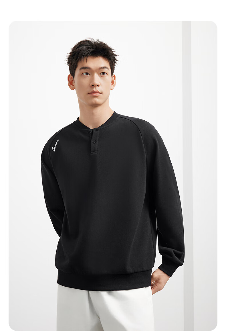 GXG Men's Clothing, Fall 2025 New Arrival, Two-Tone Henry Neck Sweatshirt, White, 180/XL 5