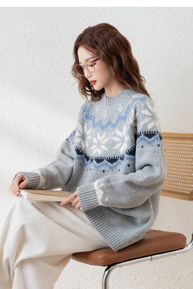 TonLion 2025 Autumn Winter Women's Crew Neck Ethnic Pattern Pullover Sweater 9