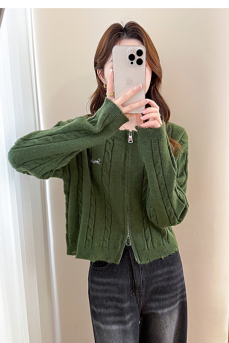 TonLion 2025 Autumn Winter Women's Cable Knit Zipper Round Neck Cardigan 8