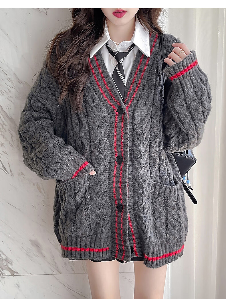 TonLion 2025 Autumn Winter Vintage Cable Knit Loose Cardigan Women's Sweater High-End Fashion Knitwear 7