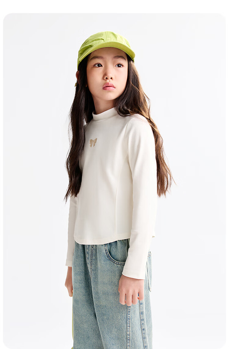 Annil Kids Girls Simple Outerwear Innerwear Mid-Neck Long Sleeve Knit Sweater 2025 Autumn New Milk Candy White 130cm 4