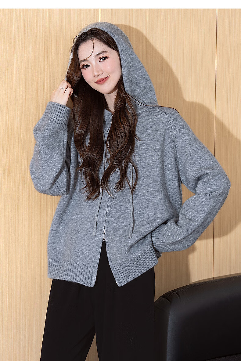 TonLion 2025 Autumn Winter Simple Loose Hooded Knitted Cardigan Women Spring Autumn Jacket High-End Casual Versatile Top 4
