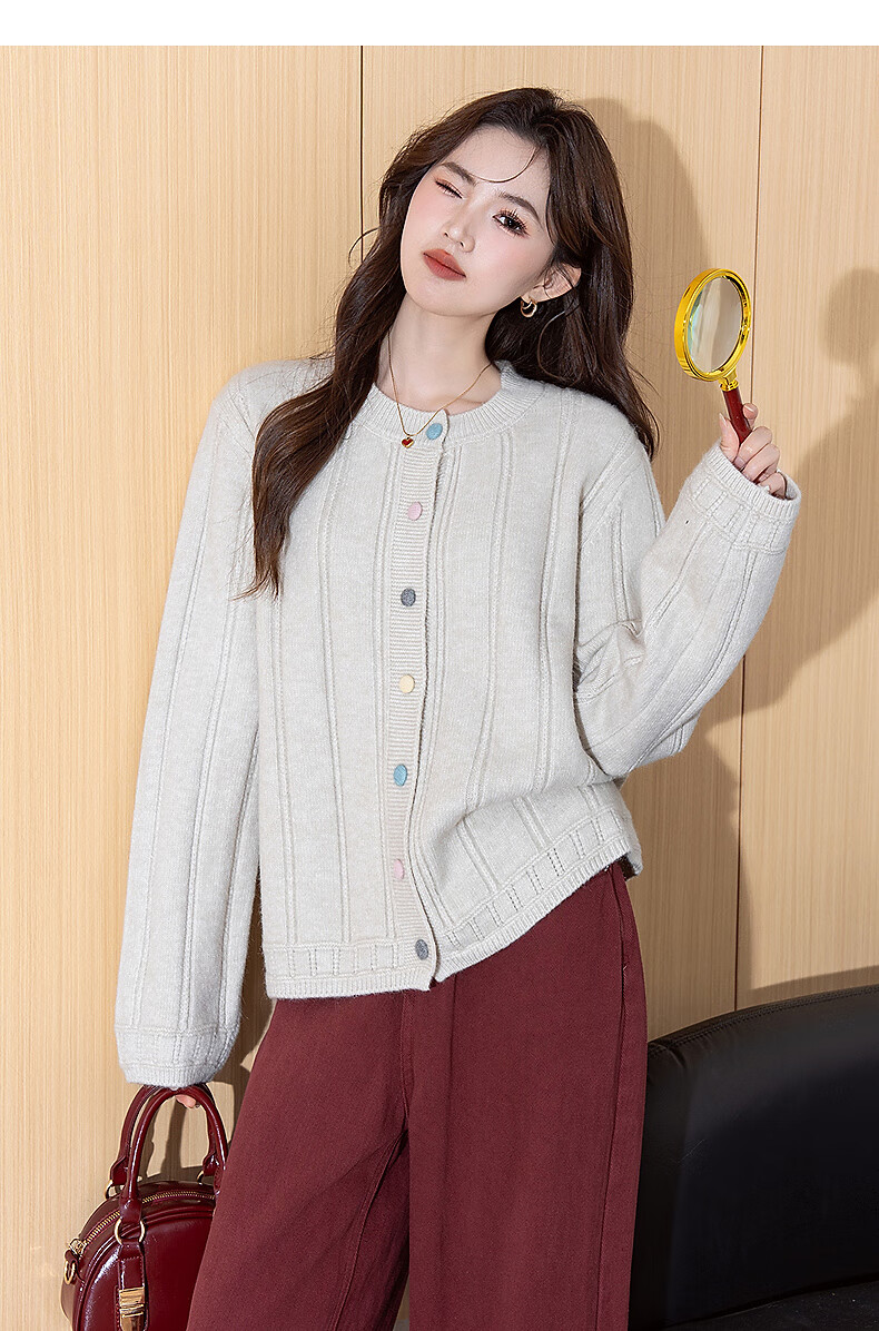TonLion 2025 Autumn Winter Colorful Button Gentle Simple Style Women's Crew Neck Cardigan 3