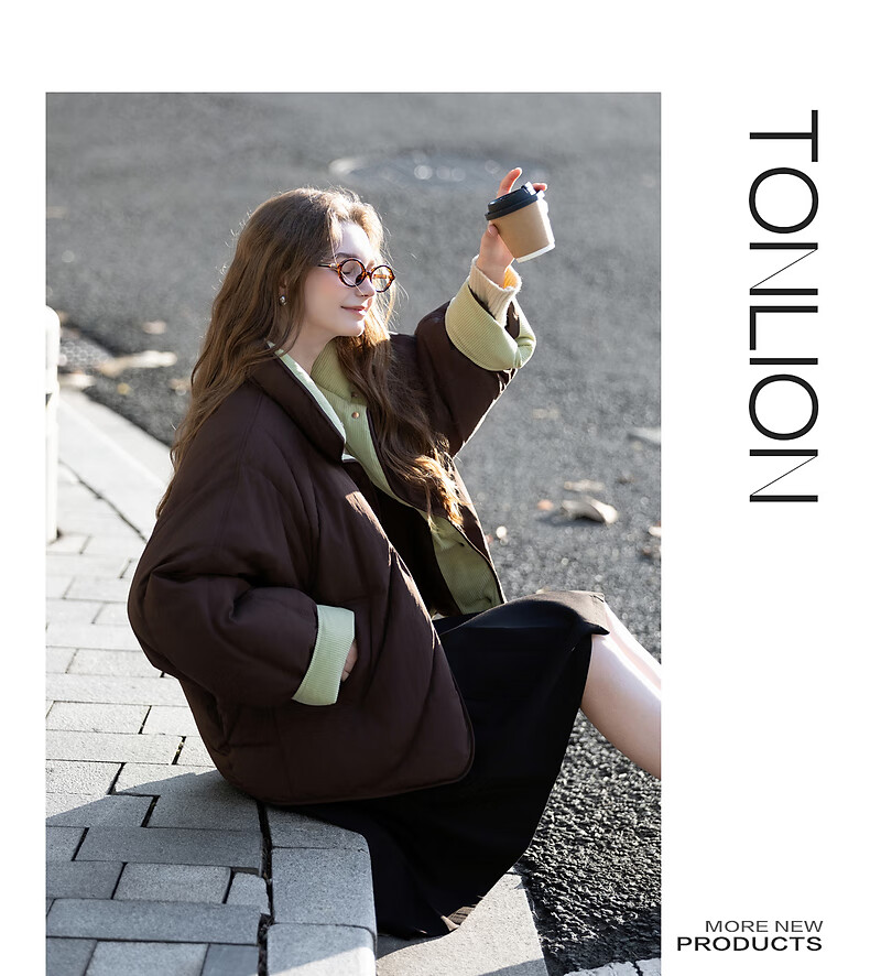 TonLion 2025 Winter Women's Colorblock Corduroy Spliced Batwing Sleeve Short Down Jacket Soft American Style Thickened Puffer Coat 2