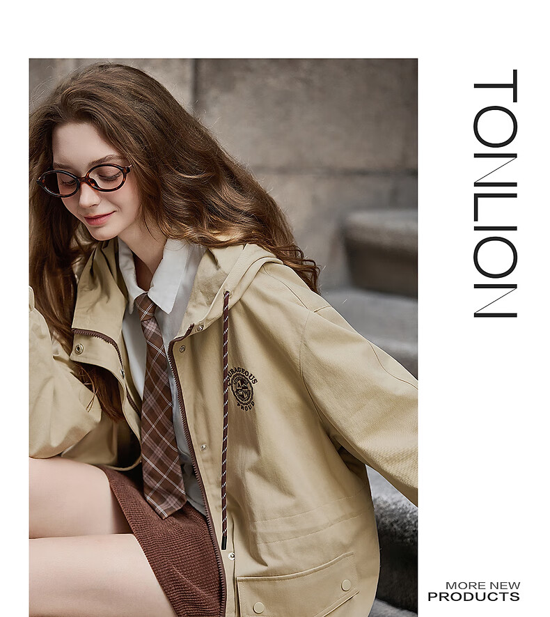 TonLion 2025 Autumn Women's Khaki Hooded Mid-Length Fashionable Early Autumn Stylish Trench Coat Casual College Jacket 2