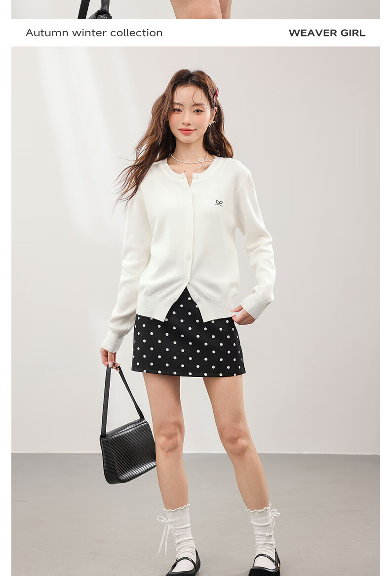 MJ STYLE Round Neck Knitted Cardigan Women 2026 Spring Autumn New Bow Embroidery Sweet Casual Jacket Top 3