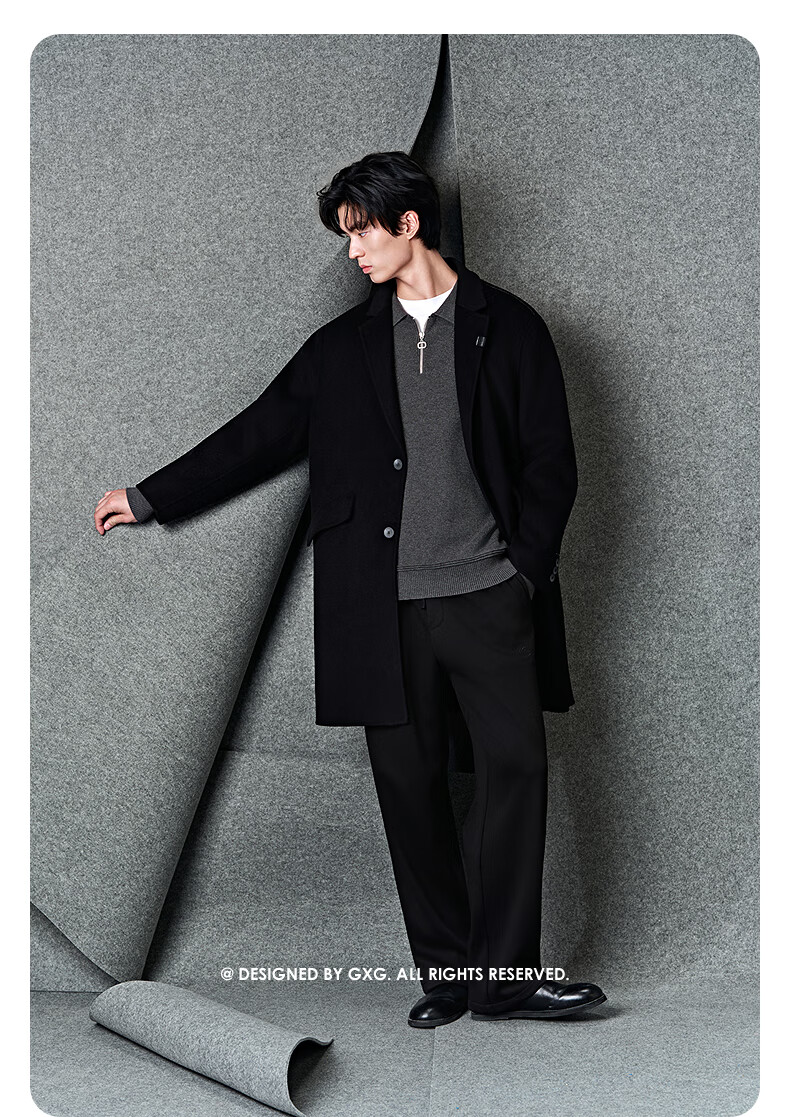 GXG Men's Black Commuter Long Coat Jacket Mall Same Style Black 180/XL 4