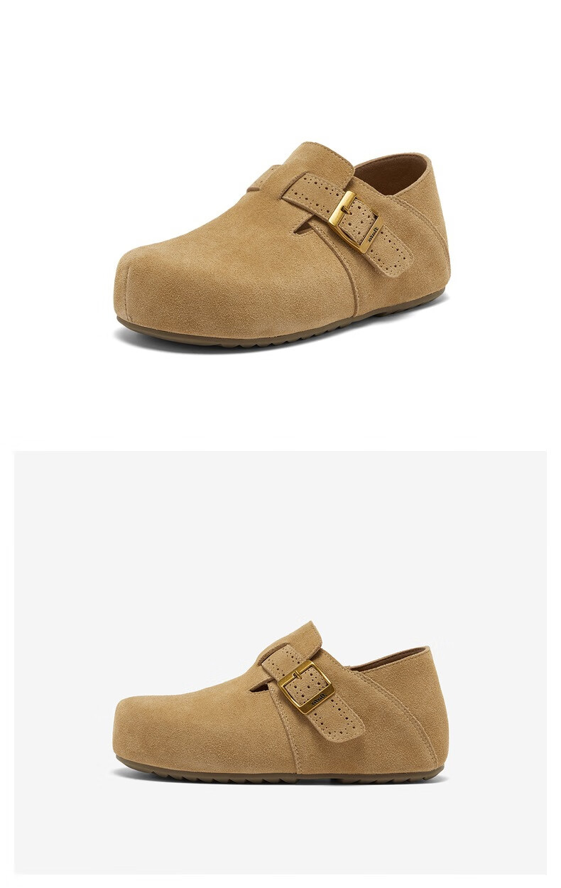 Bata Prince Qi Same Style Birkenstock Women's Autumn 2025 Mall Cow Split Leather Slip-On Dark Gray Suede Lining Size 38 6