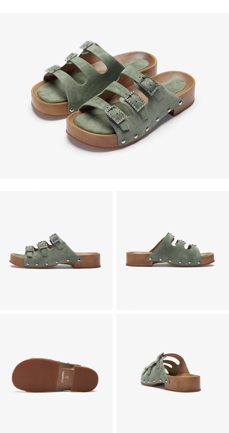 Le Saunda Thick Mochi Fashion Casual Outdoor Triple Strap Birkenstock Sandals Women 23202 Haze Blue NAS 37 18
