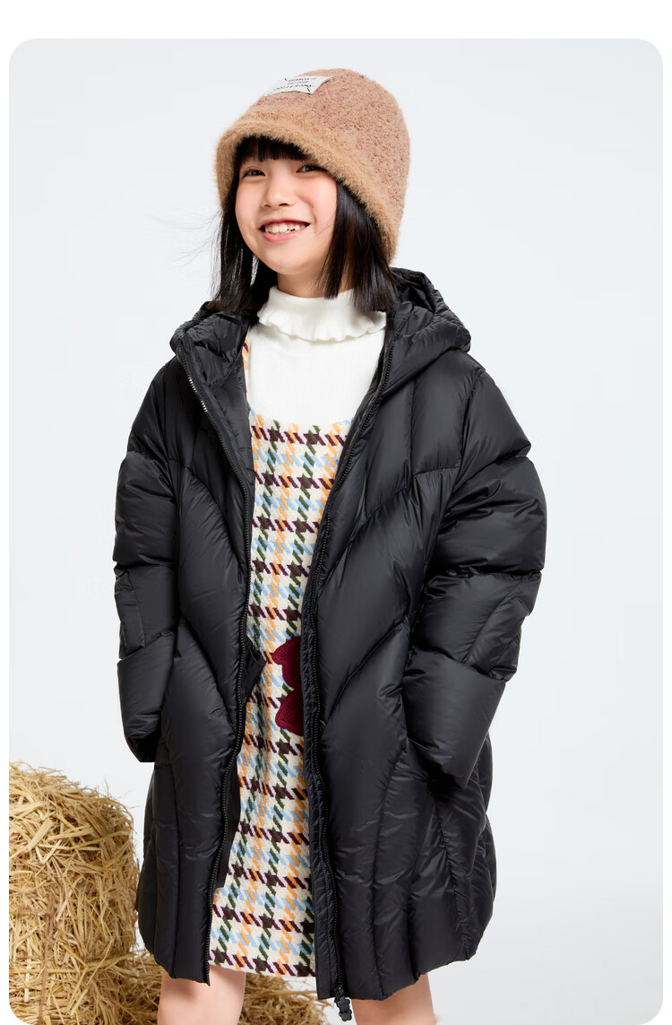 Annil Kids Girls Mid-Length Down Jacket 2025 Winter New Black 170cm 3