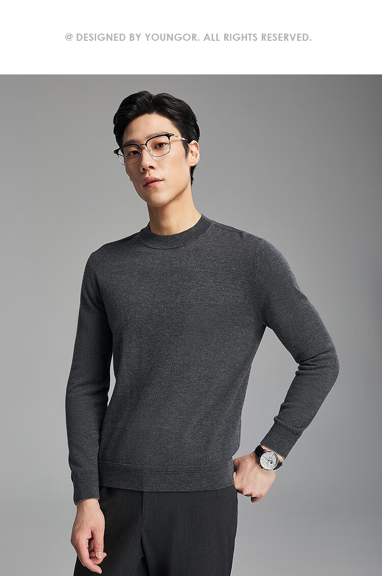 YOUNGOR Full Wool Autumn Winter Men's Half Turtleneck Sweater Business Casual Easy Care Base Shirt 619963C 9