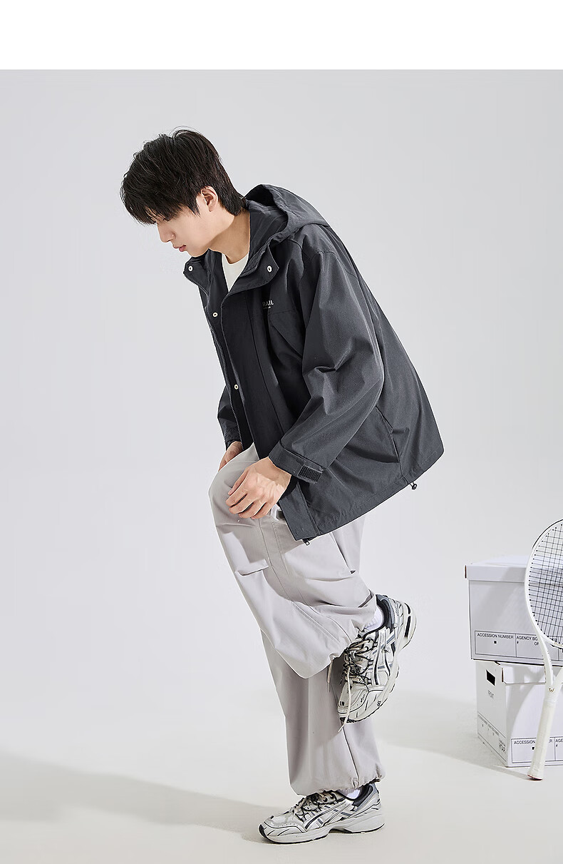 TonLion 2026 Autumn Men's Hooded Jacket, Double Pockets, Front Chest Logo, Short Style, Sporty Trendy Youth Outerwear 5