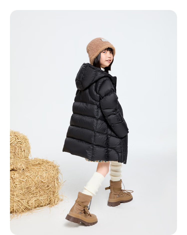 Annil Kids Girls Mid-Length Down Jacket 2025 Winter New Black 170cm 6