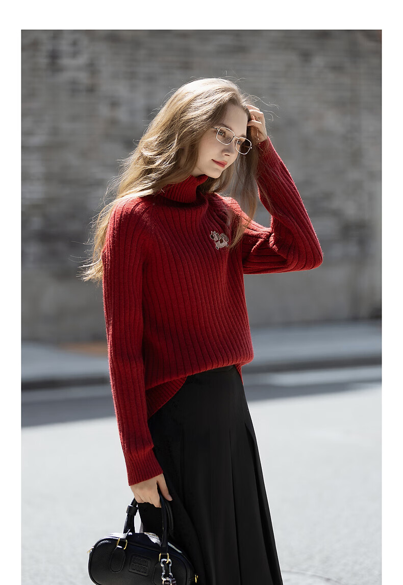 TonLion 2025 Autumn Winter Women's Turtleneck Pullover Sweater with Embroidered Front Details 7