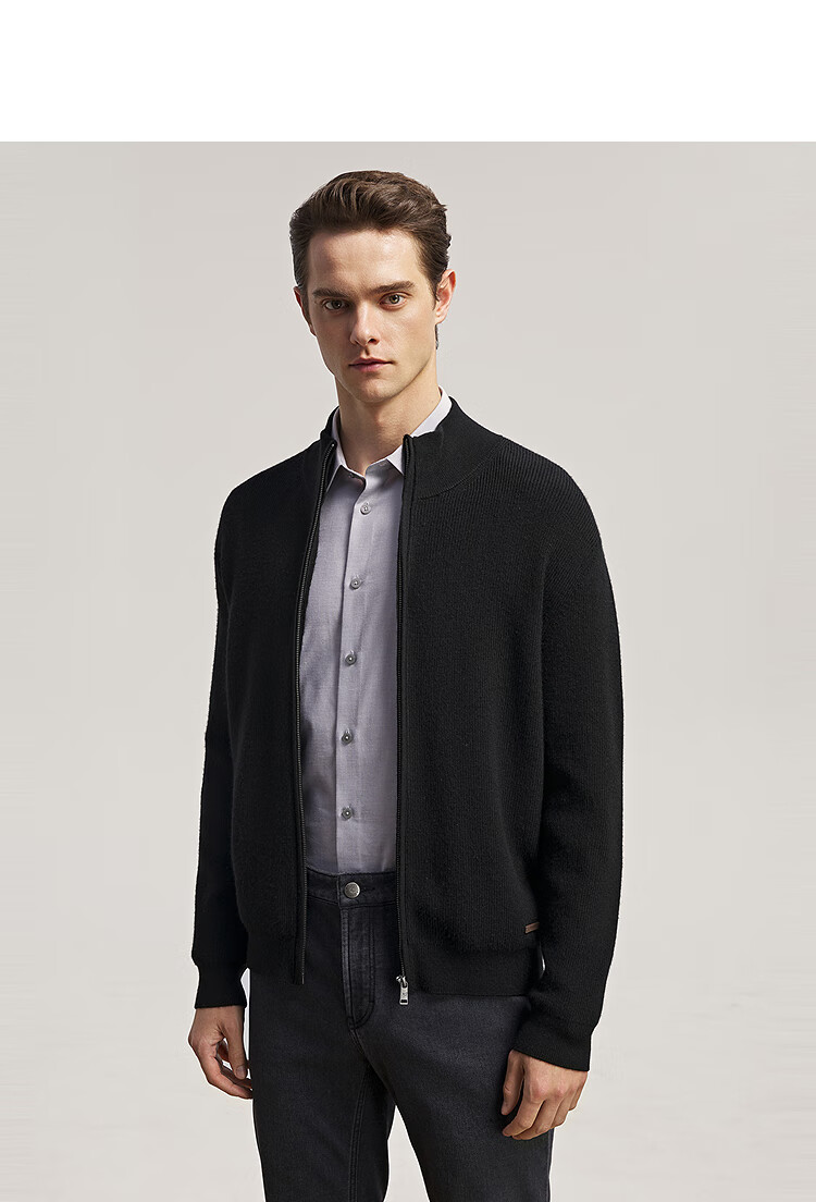 YOUNGOR Machine-Washable Wool Autumn Winter Men's Warm Solid Color Stand Collar Cardigan Jacket 619967 7