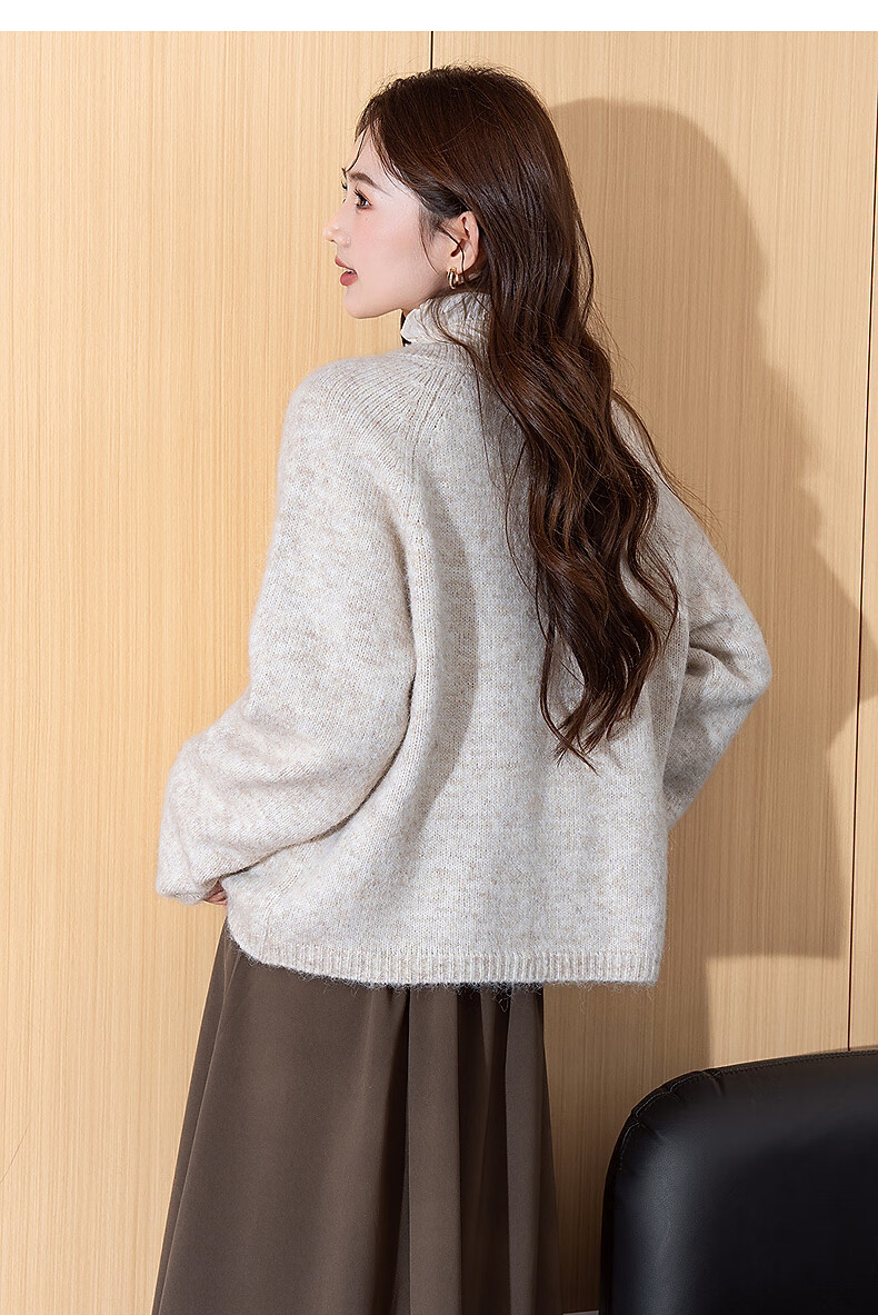 TonLion 2025 Autumn Winter Women's Simple Style Crew Neck Cardigan Jacket 8
