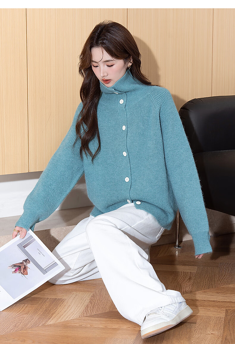 TANGSHI 2025 Autumn Winter Lazy Style Women's Dual-Wear Polo and Turtleneck Cardigan 8