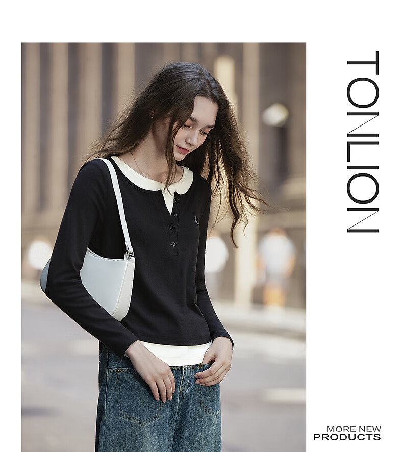 TonLion 2025 Autumn Winter Women's Two-in-One Colorblock Front Detail Knit Base Shirt 7