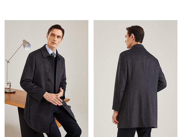 YOUNGOR Men's Winter Wool Cashmere & Goose Down Lined Business Coat with Lapel Collar 015110F 6