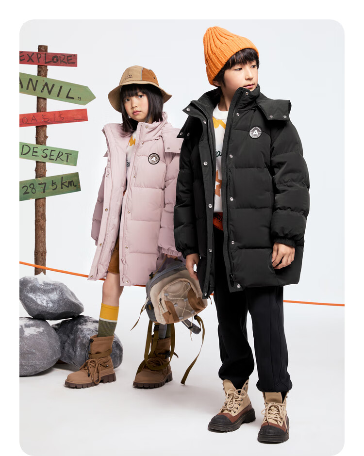 Annil Kids Boys and Girls Mid-Length Down Jacket 2025 Winter New Purple Floral 130cm 10
